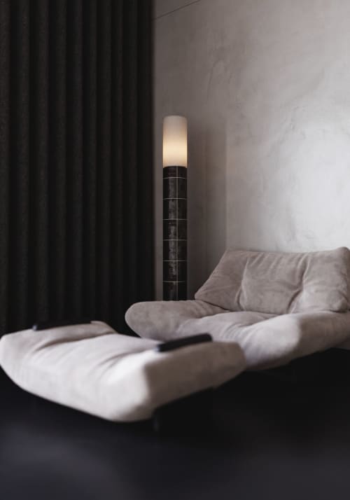 Handcrafted Ceramic Floor Lamp with Linen Candle Shade | Lamps by SVITANOK by Artem Zakharchenko. Item made of linen with ceramic works with minimalism & contemporary style