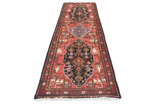 Vintage Charcoal Tribal 3X9 Hamedan  Runner Rug | Rugs by Magic Rugs. Item made of cotton