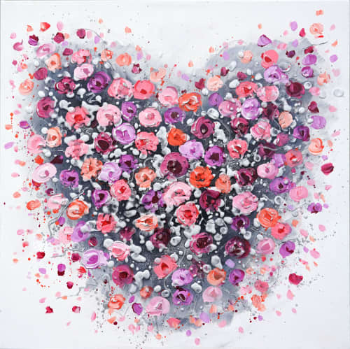Petal Dance — Original Impasto Heart Painting | Oil And Acrylic Painting in Paintings by DaggArt. Item composed of canvas in contemporary style