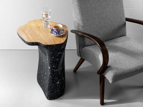 Black Stone & Oak Form Side Table - Still Series | Tables by Donatas Žukauskas. Item composed of oak wood compatible with minimalism and contemporary style