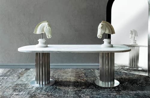 Rec Matt Chrome Dining Table | Tables by LAGU. Item composed of marble