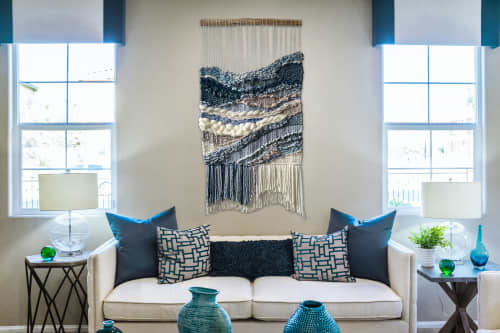 Fiber Wall Art "Ocean Drift" | Tapestry in Wall Hangings by Tissage Sauvage. Item composed of wood and cotton in boho or coastal style