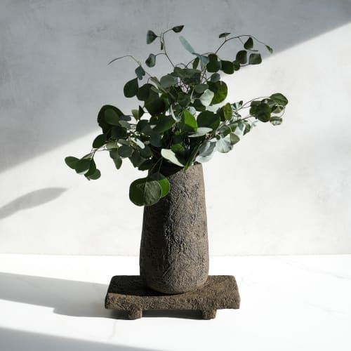 Giant Pear Shaped Vase in Earth Brown Concrete | Vases & Vessels by Carolyn Powers Designs. Item composed of concrete and glass in minimalism or contemporary style