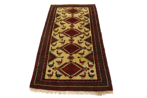 Semi Antique Beige Tribal 3X6 Balouch Hamedan Persian Rug | Area Rug in Rugs by Magic Rugs. Item made of wool works with traditional style