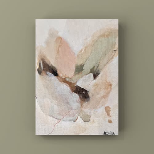 Small Abstract Painting in Neutral tones | Mixed Media by Arohika Verma. Item composed of canvas & synthetic