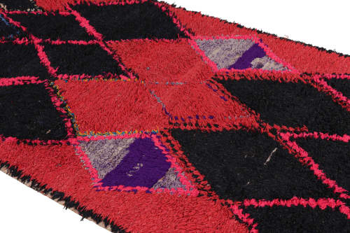 Vintage Moroccan Rug in Pink with Black Diamond Medallions | Area Rug in Rugs by Rug and Kilim