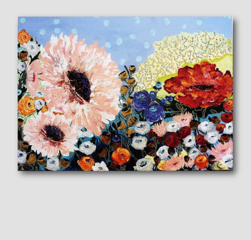 Extralarge painting - FLORAL EXPLOSION | Oil And Acrylic Painting in Paintings by Marinela Puscasu. Item made of canvas compatible with contemporary and country & farmhouse style