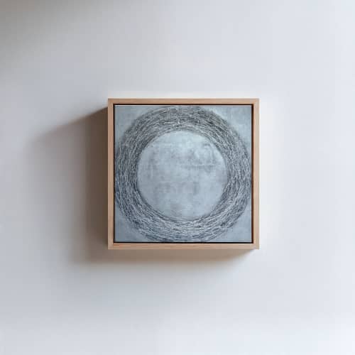 Silver Circle Wall Art | Oil And Acrylic Painting in Paintings by Serge Bereziak. Item works with minimalism & mid century modern style
