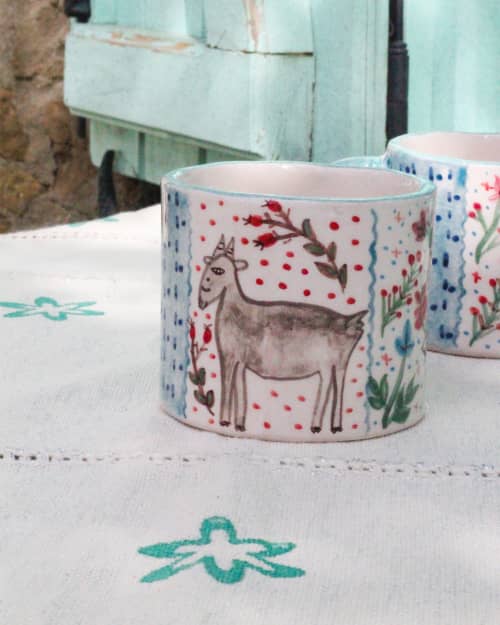 Handmade Ceramic Mug with a Mountain Goat Drawing | Drinkware by Summer of Flowers. Item composed of ceramic