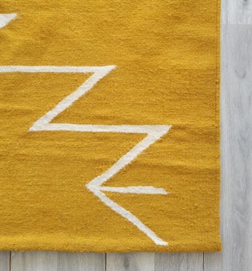 Mustard Cleo Handwoven Kilim Rug | Runner Rug in Rugs by Mumo Toronto. Item made of fabric