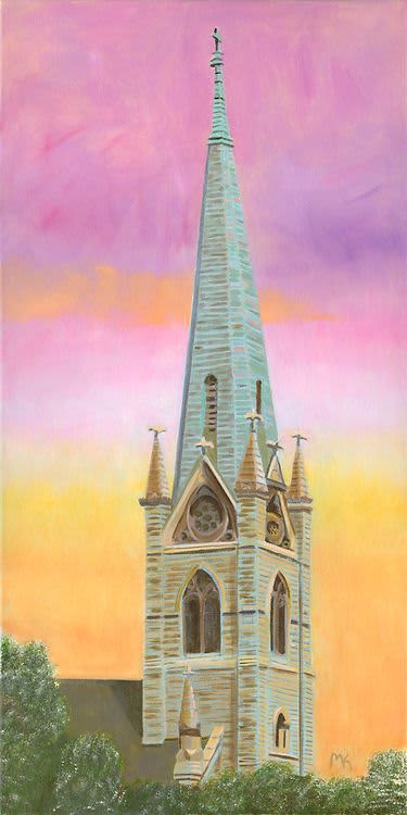 Steeple in Morning Sky - Vibrant Giclée Print | Prints in Paintings by Michelle Keib Art. Item composed of paper