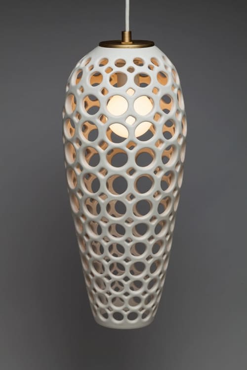 Lace Elongated Teardrop Pendant | Pendants by Lynne Meade. Item made of stoneware with synthetic