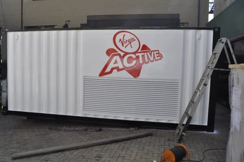 Virgin Active container signwriting | Murals by Mindy Designs Traditional Signwriters & Signmakers , Screen & DIgital Printers. Item composed of synthetic