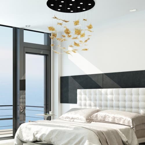 Murano Maple Leaves Chandelier in Cognac Glass Color | Pendants by Galilee Lighting. Item composed of metal and glass in modern style