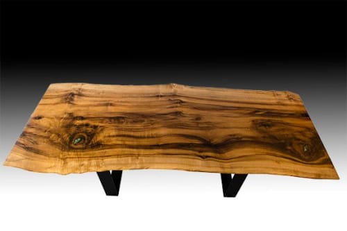 Oregon Myrtle Wood Live Edge Coffee Table With Stone Inlay | Tables by Natural Wood Edge Creations by Rick Griggs. Item made of wood