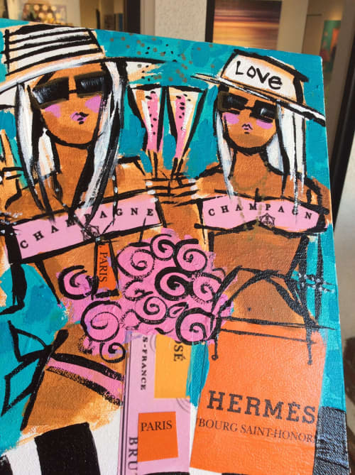 St.Tropez Champagne and Friends | Oil And Acrylic Painting in Paintings by Robin Hiers. Item composed of canvas