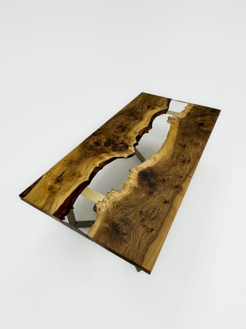 Custom Clear Epoxy Resin Dining Table - Resin River Table | Tables by TigerWoodAtelier. Item composed of walnut compatible with minimalism and contemporary style