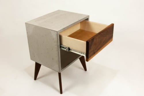 The Straight Tall Dwarf | Nightstand in Storage by Curly Woods. Item made of oak wood with concrete works with industrial style