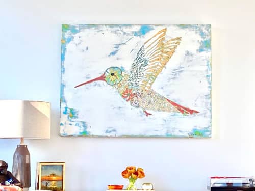 Brilliant Liaison- sold, inquire about a similar work of art | Oil And Acrylic Painting in Paintings by L Rowland Contemporary Art. Item made of wood & synthetic