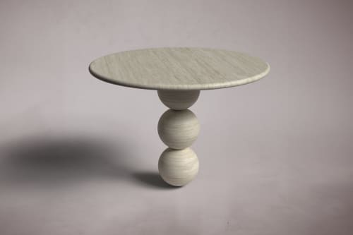 Cess Travertine Round Dining Table | Tables by HamamDecor LLC. Item composed of marble