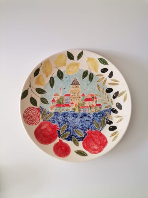 Istanbul-inspired Handmade Ceramic Wall Plate With Hanging | Wall Sculpture in Wall Hangings by HulyaKayalarCeramics. Item made of ceramic works with country & farmhouse & mediterranean style