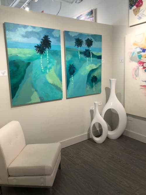 Large Palm Tree Paintings  "Swaying In The Breeze 1 and 2" | Oil And Acrylic Painting in Paintings by Janet Bludau Fine Art | Janet Bludau Art Studio/ Gallery - Call for Hours in Newport Beach. Item composed of canvas