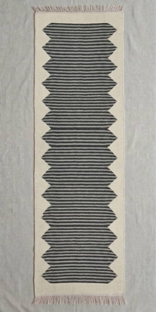 Handwoven Wool Grey Stripe Stair Runner Rug | Rugs by Evergreen Carpets. Item composed of wool in boho or minimalism style