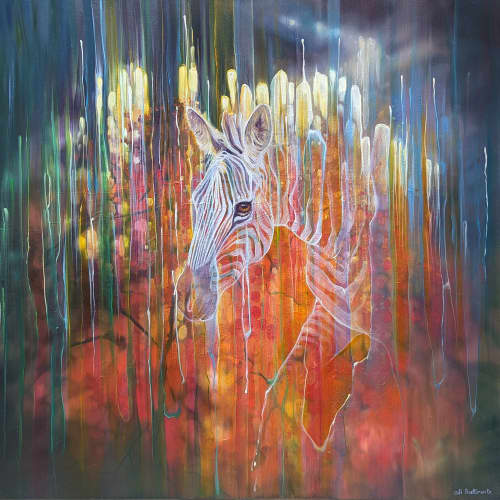 Zebra Queen is a contemporary abstract wildlife painting | Oil And Acrylic Painting in Paintings by Gill Bustamante. Item made of canvas works with contemporary & country & farmhouse style