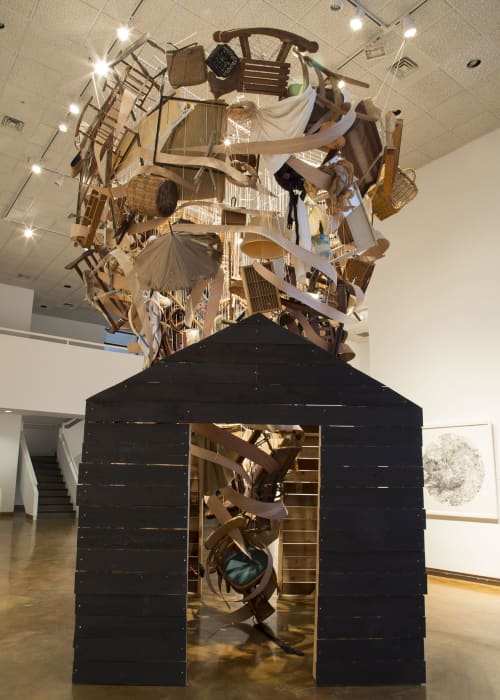 Up In Smoke | Sculptures by Hollis Hammonds | Dishman Art Museum in Beaumont. Item made of wood with synthetic