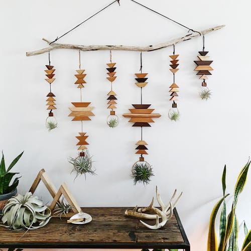 Southwest Inspired Wood Plant Hanger | Wall Sculpture in Wall Hangings by Wildly Urban. Item made of wood with fabric