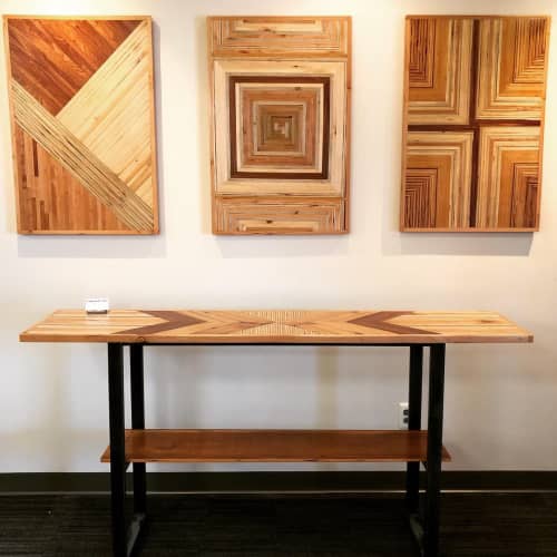 Pieced top Entryway Table & Wall Art | Console Table in Tables by Basemeant WRX | Randolph Township Free Public Library in Randolph. Item composed of wood & steel