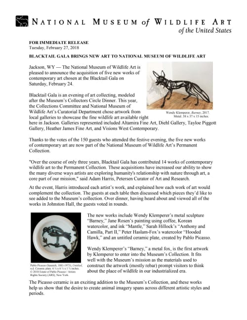 Fox sculpture | Sculptures by Wendy Klemperer Art Inc | National Museum of Wildlife Art in Jackson. Item composed of steel
