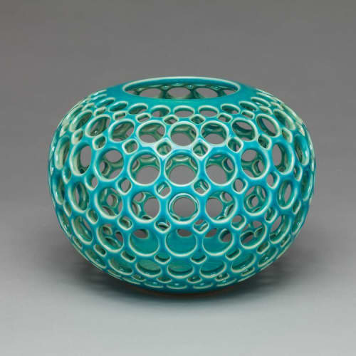 Lace Orb Vessel Small - Turquoise | Decorative Bowl in Decorative Objects by Lynne Meade