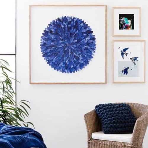 "Indigo Bunting" paper feather artwork | Mixed Media by Mondocherry. Item composed of paper and synthetic