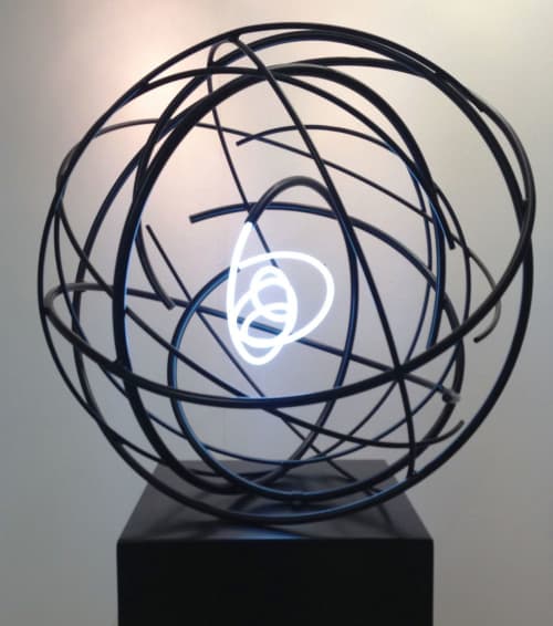 Neon Orb | Public Sculptures by Mark Beattie MRSS | M Victoria St in London. Item composed of copper