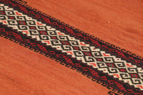 Vintage Afghan Kilim in Rust, with Polychromatic Patterns | Area Rug in Rugs by Rug and Kilim. Item made of wool