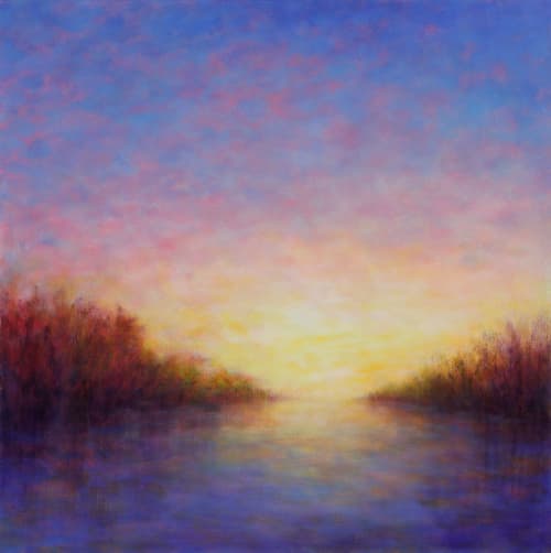 Summer Sunset Passage Painting installed in a foyer | Oil And Acrylic Painting in Paintings by Victoria Veedell. Item composed of canvas and synthetic