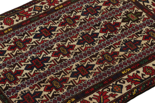 Vintage Baluch Afghan rug in Red, Beige, Blue & Brown | Area Rug in Rugs by Rug and Kilim