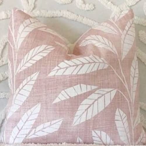 Pink Leaf Cushion Cover, made to order | Pillows by Tribe & Temple. Item made of fabric with fiber