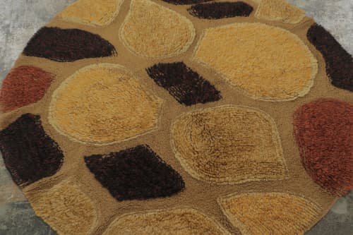 Vintage Geometric Gold Brown and Orange Wool Shag Pile | Area Rug in Rugs by Rug and Kilim