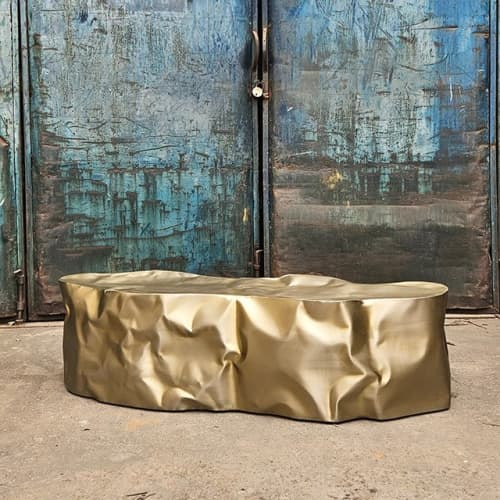 Faceted Steel Sculptural Bench — Diamante, Nitush Aroosh | Benches & Ottomans by Nitush Aroosh. Item composed of steel in contemporary or eclectic & maximalism style