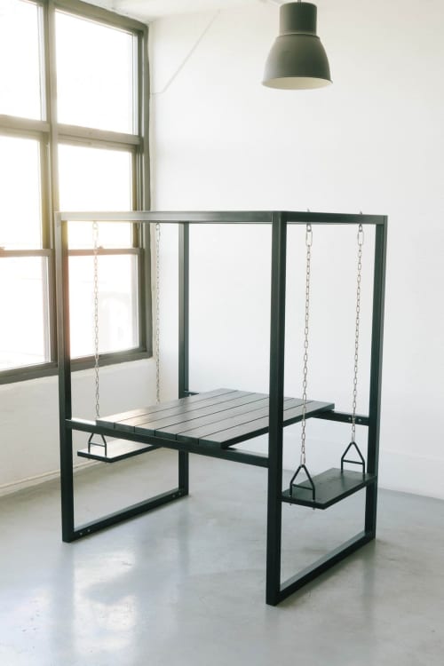 Black 2-Seater with Blackened Cedar Wood | Picnic Table in Tables by SwingTables. Item composed of wood and steel