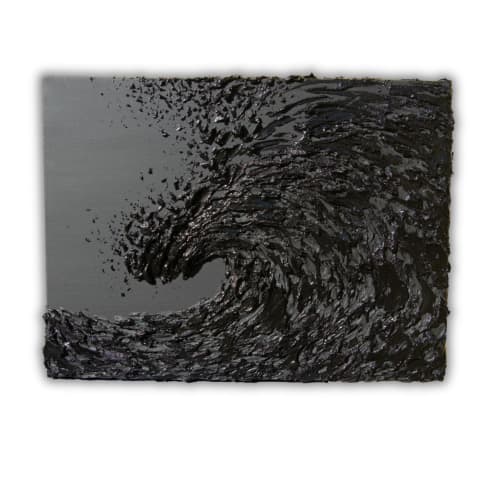 Heavy Texture Black Wave Painting by Monika Kupiec Abstract Art