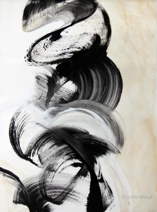 Lyrical Interlude - black and white abstract art | Oil And Acrylic Painting in Paintings by Lynette Melnyk. Item made of canvas compatible with minimalism style