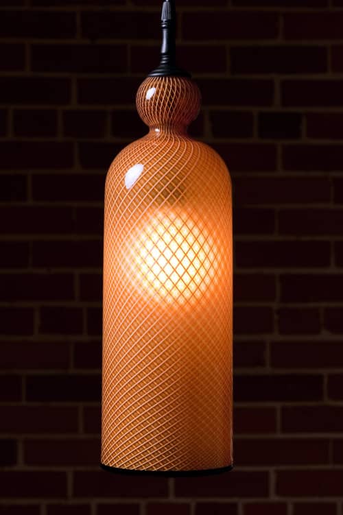 Reticello Pendant cylinder shape | Pendants by Pieper Glass. Item composed of glass in contemporary or modern style