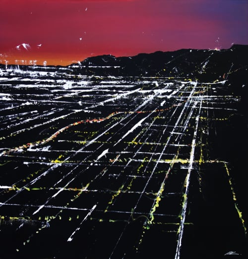Franklin Sunset Aerial | Oil And Acrylic Painting in Paintings by Pete Kasprzak. Item made of canvas