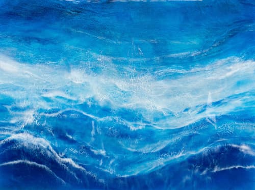 'BLUE BAY' - Luxury Resin Ocean Abstract Art | Oil And Acrylic Painting in Paintings by Christina Twomey Art + Design. Item made of synthetic works with contemporary & coastal style
