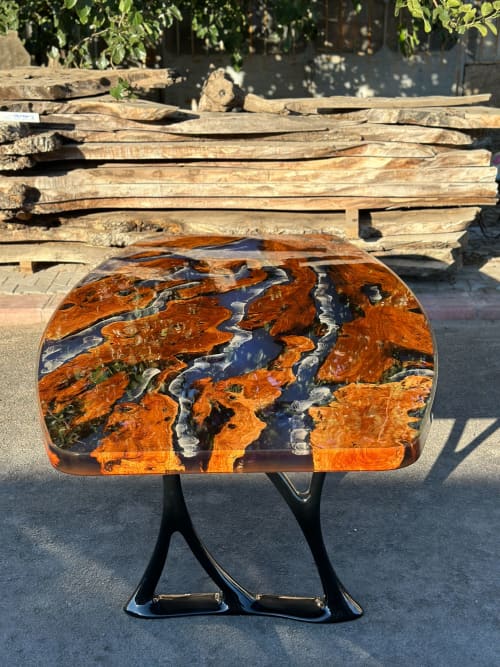 Epoxy Dining Table - Epoxy Live Edge Table - Resin Table | Tables by Tinella Wood. Item made of wood with metal works with contemporary & art deco style