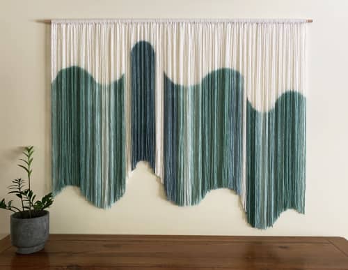 AURORA Green Wavy 3D Curved Modern Textile Wall Art | Macrame Wall Hanging in Wall Hangings by Wallflowers Hanging Art