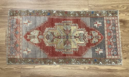 Turkish Rug Doormat | 1.5 x 2.11 | Small Rug in Rugs by Vintage Loomz. Item composed of wool in boho or mediterranean style